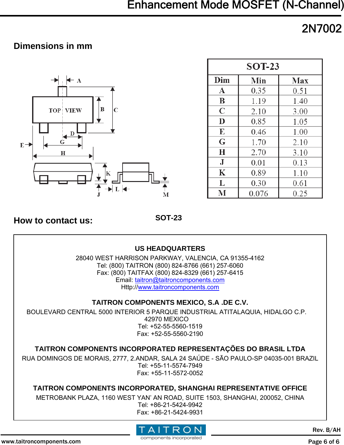 Page 6 of 7 - 2N7002 - Datasheet. Www.s-manuals.com. Taitron