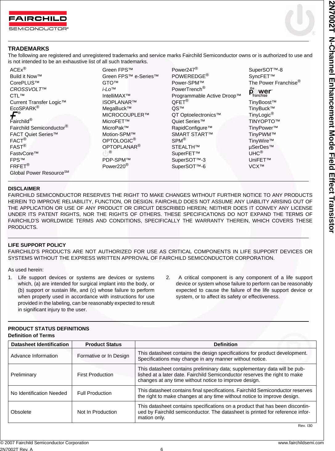 Page 6 of 7 - 2N7002T - Datasheet. Www.s-manuals.com. Fairchild