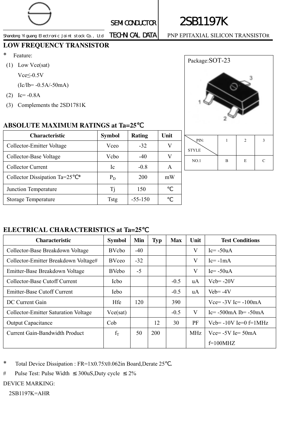 Page 1 of 3 - 2SB1197K - Datasheet. Www.s-manuals.com. Shandong