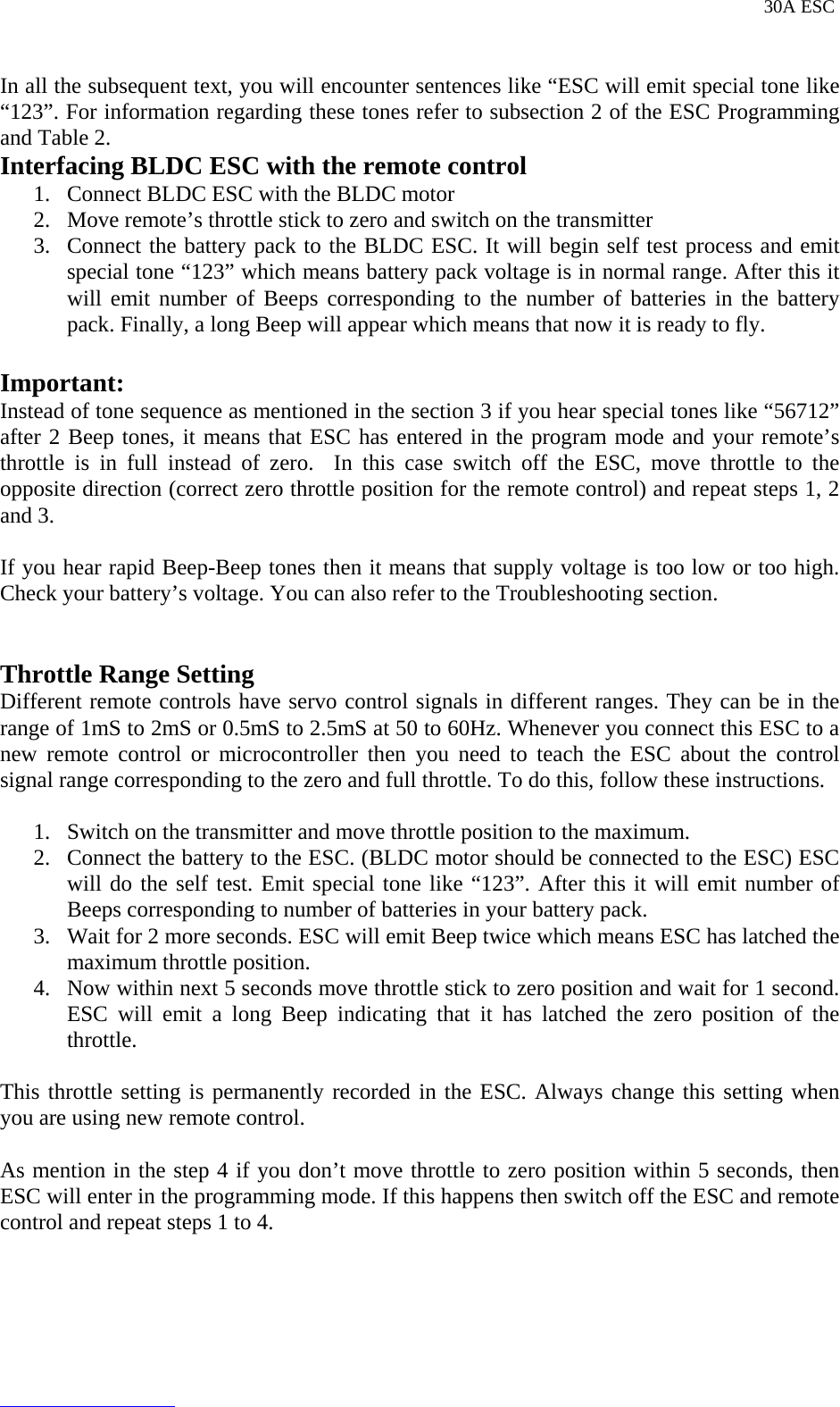 Page 3 of 9 - 30A BLDC ESC Product Manual 2012-06-08