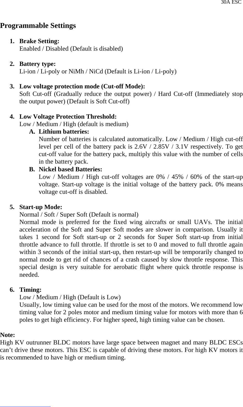 Page 5 of 9 - 30A BLDC ESC Product Manual 2012-06-08