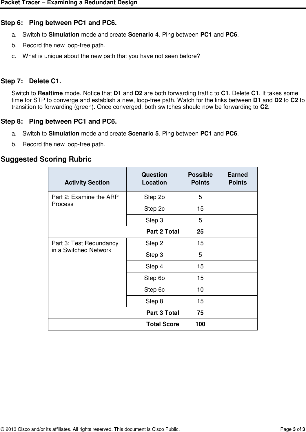 Page 3 of 3 - 3.1.1.5 Packet Tracer - Examining A Redundant Design Instructions