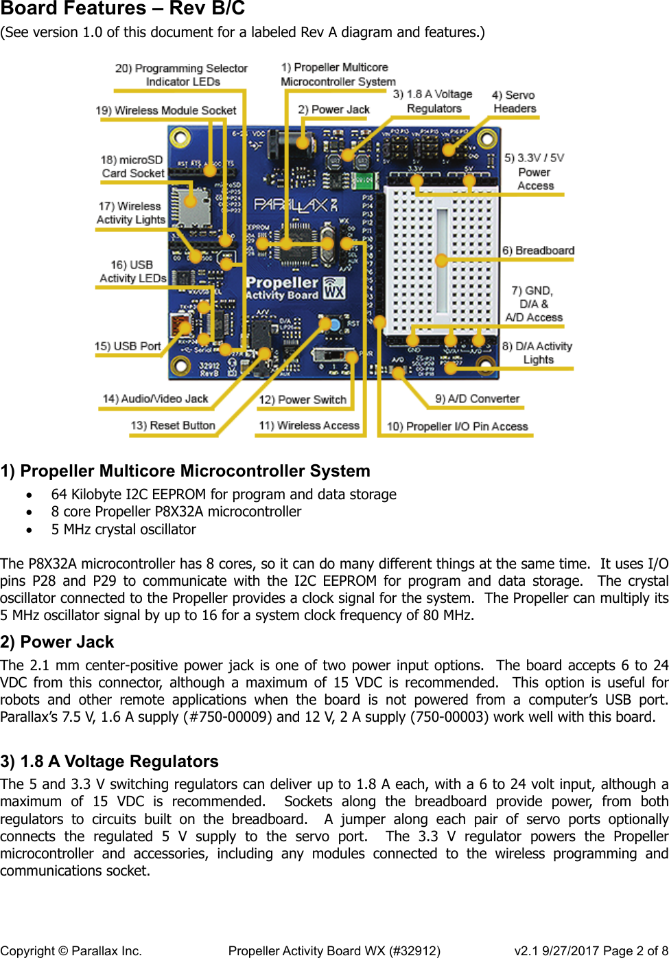 Page 2 of 8 - Propeller Activity Board WX (#32912) Product Guide Version 2.1 32912-propeller-activity-board-wx-guide-v21