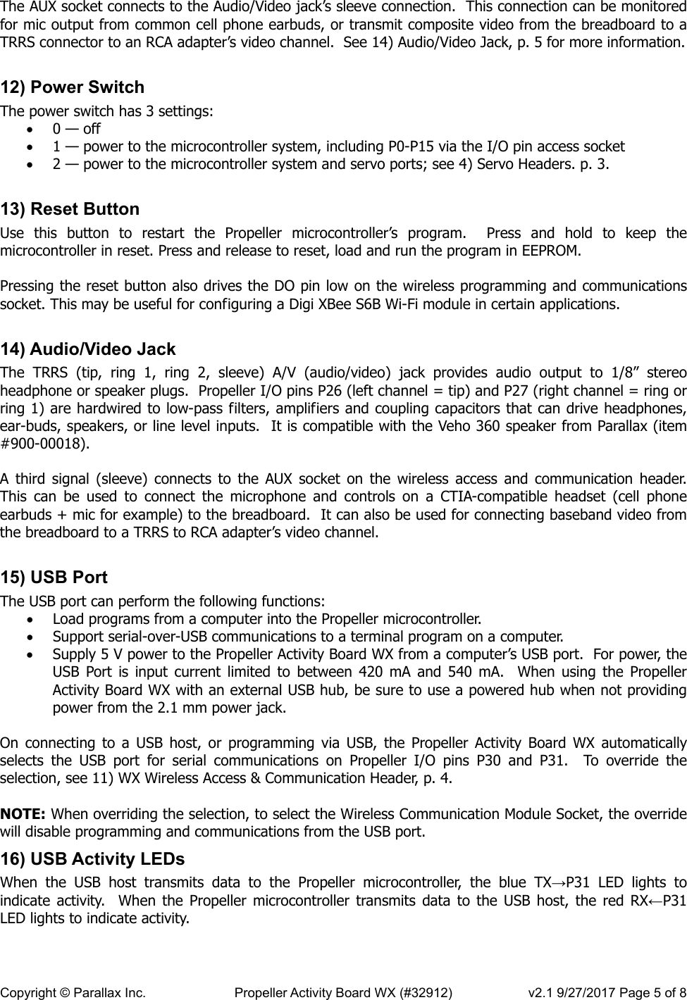 Page 5 of 8 - Propeller Activity Board WX (#32912) Product Guide Version 2.1 32912-propeller-activity-board-wx-guide-v21