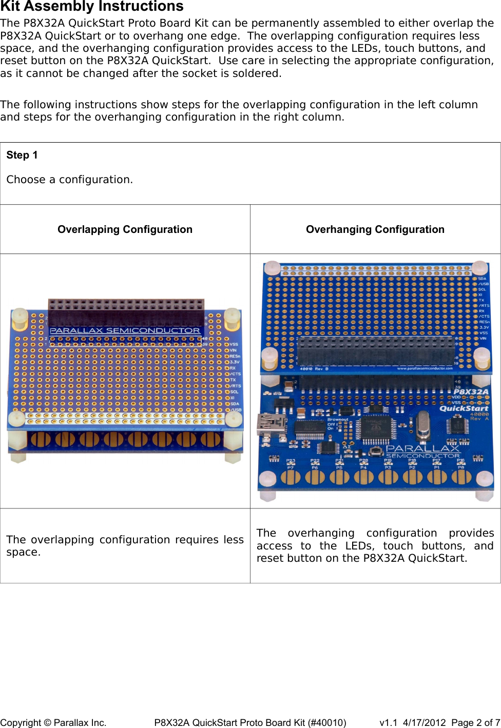 Page 2 of 7 - P8X32A QuickStart Proto Board PCB (#300-40010) And Kit (#40010) 40010-p8x32aquickstartprotoboardkitdocv1.1