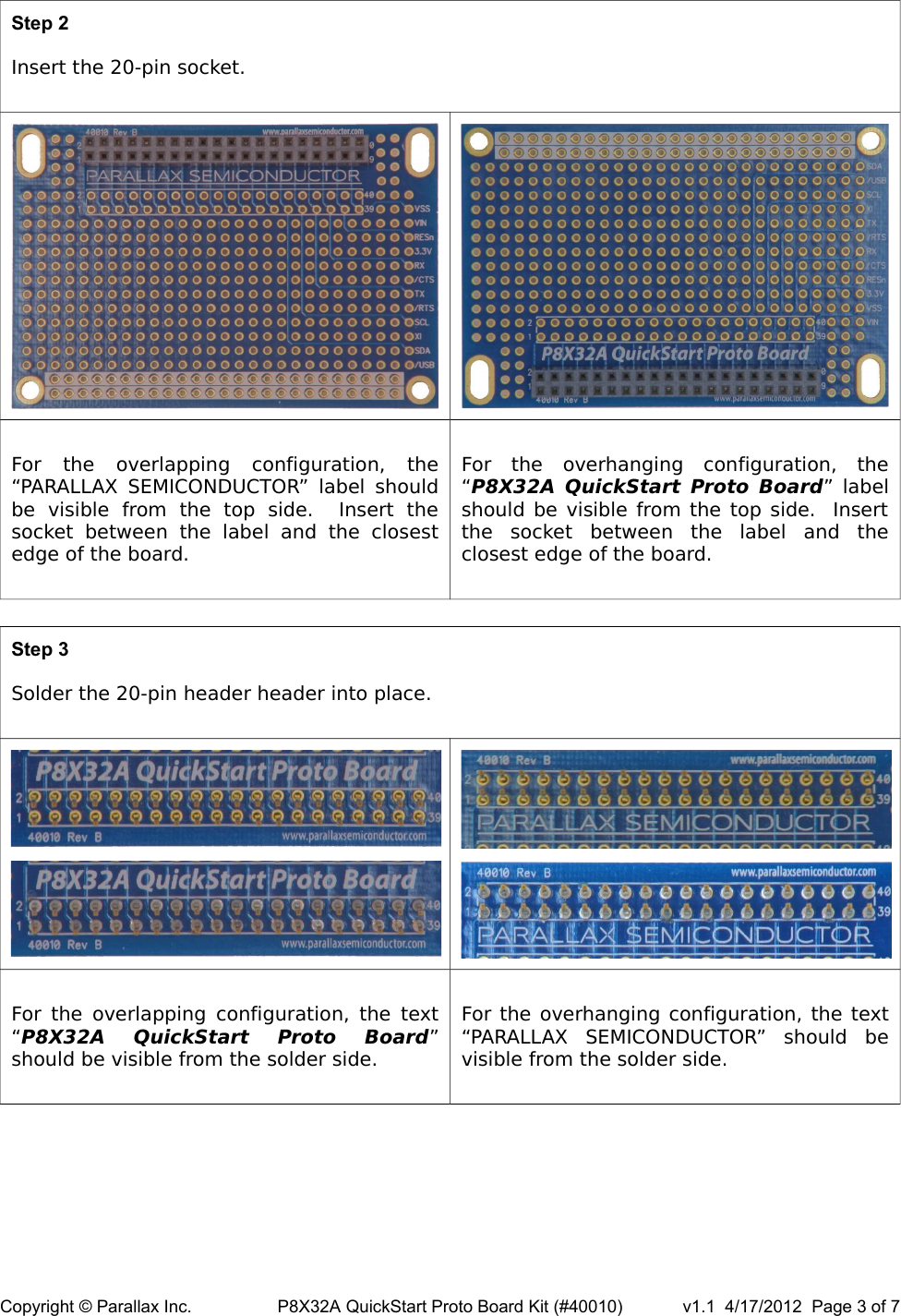 Page 3 of 7 - P8X32A QuickStart Proto Board PCB (#300-40010) And Kit (#40010) 40010-p8x32aquickstartprotoboardkitdocv1.1