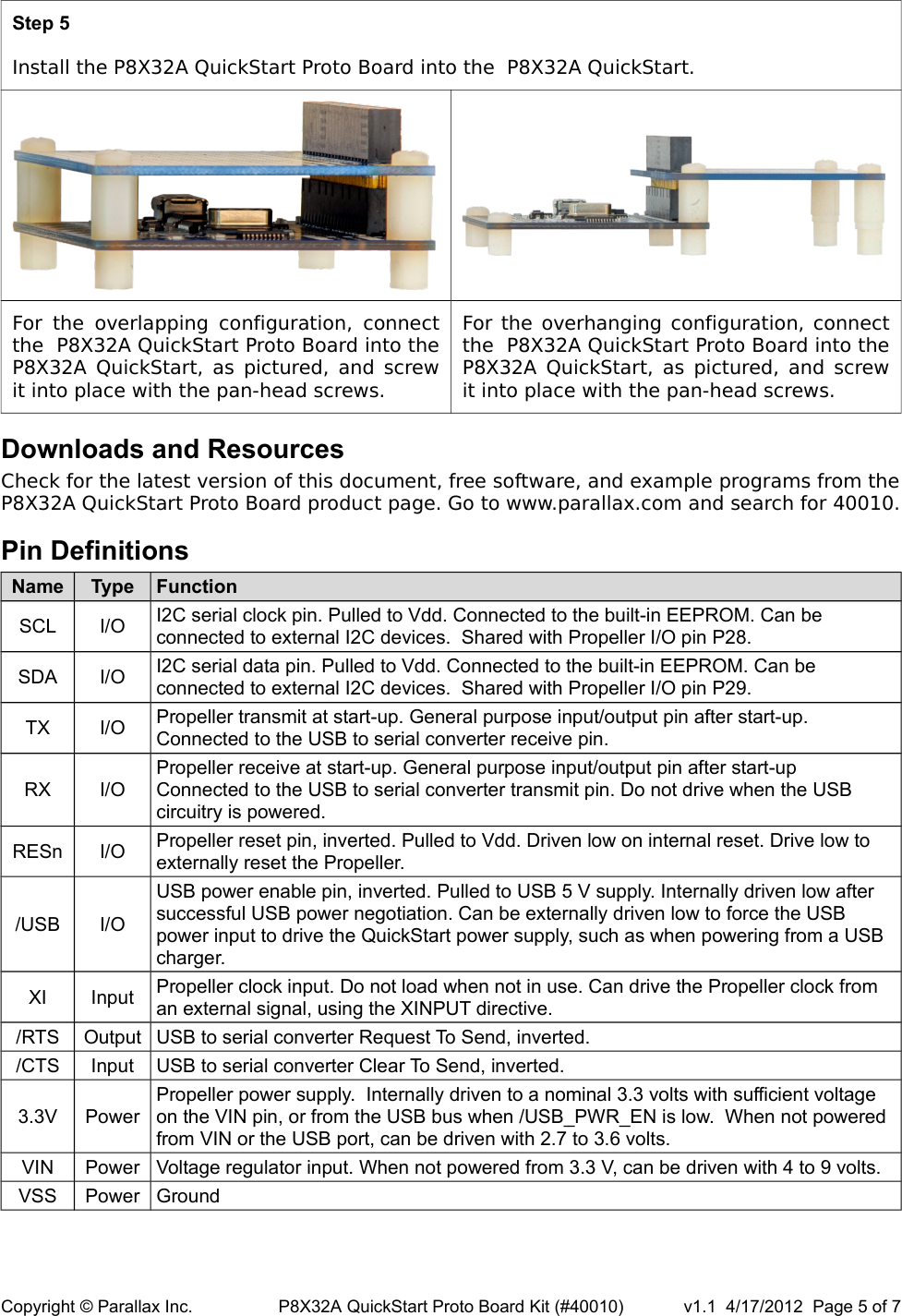 Page 5 of 7 - P8X32A QuickStart Proto Board PCB (#300-40010) And Kit (#40010) 40010-p8x32aquickstartprotoboardkitdocv1.1