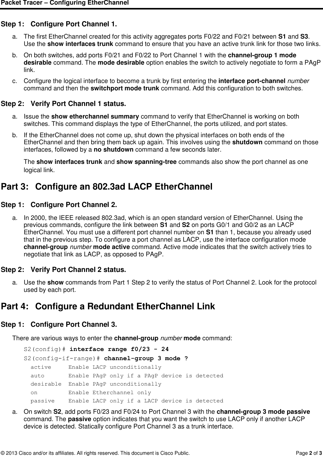 Page 2 of 3 - 4.2.1.3 Packet Tracer - Configuring Ether Channel Instructions