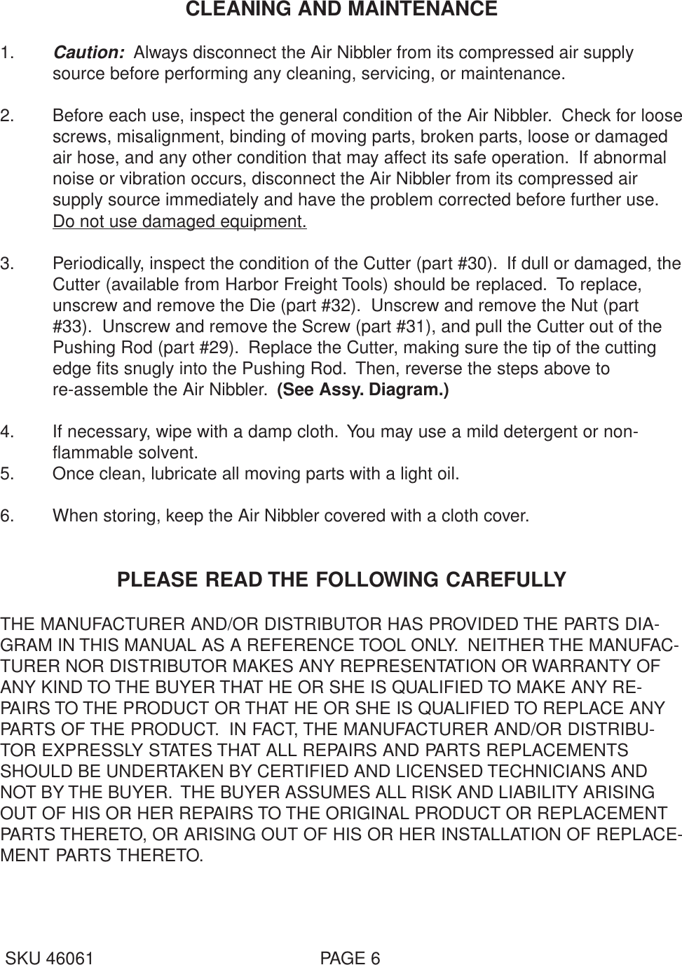 Page 6 of 8 - 46061  Manual For The 16 Gauge Air Nibbler