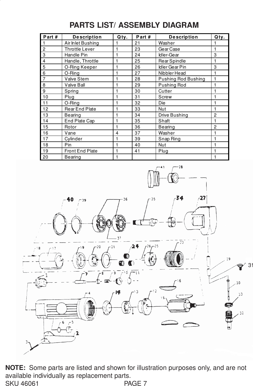 Page 7 of 8 - 46061  Manual For The 16 Gauge Air Nibbler