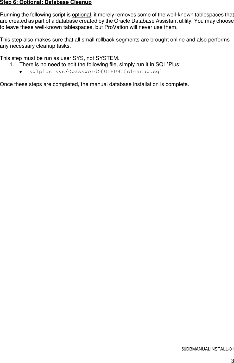 Page 3 of 3 - ProVation MD Manual Database Install Instructions 5.0.X Installation