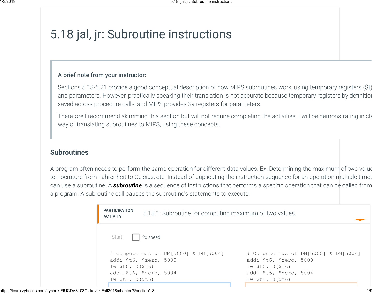 Page 1 of 9 - 5.18. Jal, Jr Subroutine Instructions