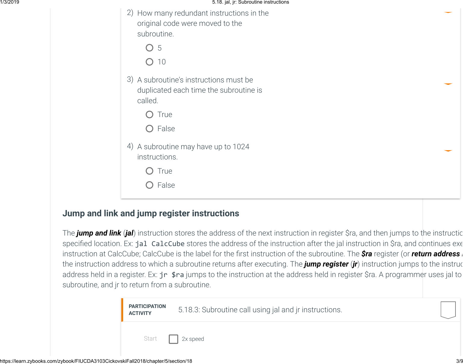 Page 3 of 9 - 5.18. Jal, Jr Subroutine Instructions