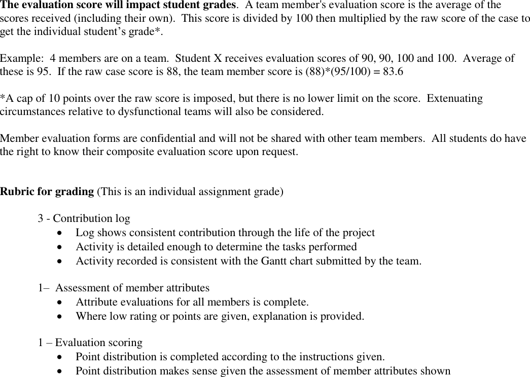 Page 2 of 4 - Team Member Evaluation Form Instructions 5 Pt Individual Contribution And 2 17