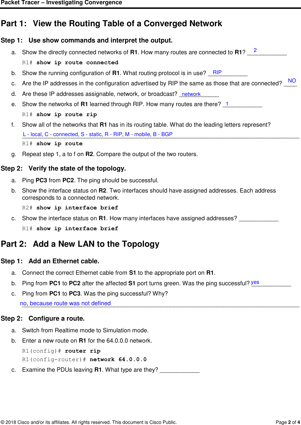 Page 2 of 4 - 5.2.1.6 Packet Tracer - Investigating Convergence Instructions