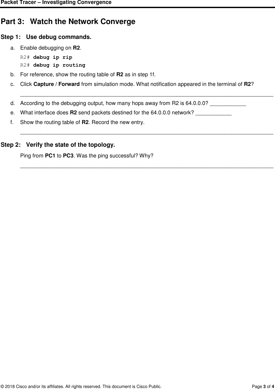 Page 3 of 4 - 5.2.1.6 Packet Tracer - Investigating Convergence Instructions