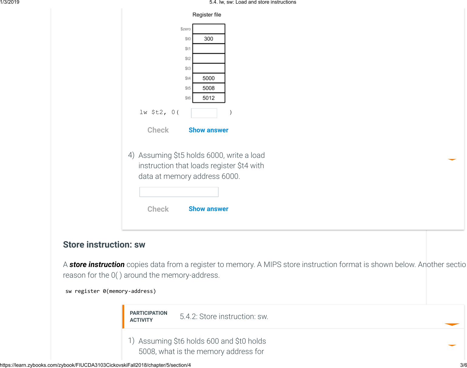 Page 3 of 6 - 5.4. Lw, Sw Load And Store Instructions