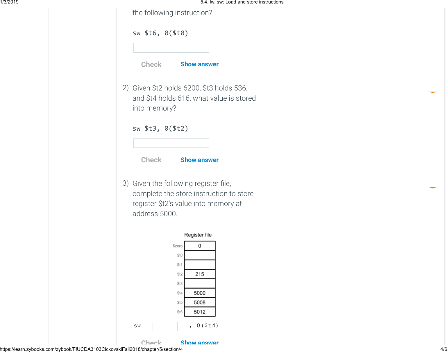 Page 4 of 6 - 5.4. Lw, Sw Load And Store Instructions