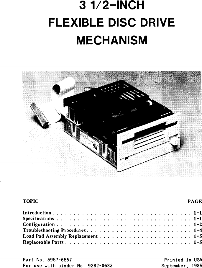 Page 1 of 6 - 5957-6567_3.5_Inch_Flexible_Disc_Drive_Mechanism_Sep85 5957-6567 3.5 Inch Flexible Disc Drive Mechanism Sep85