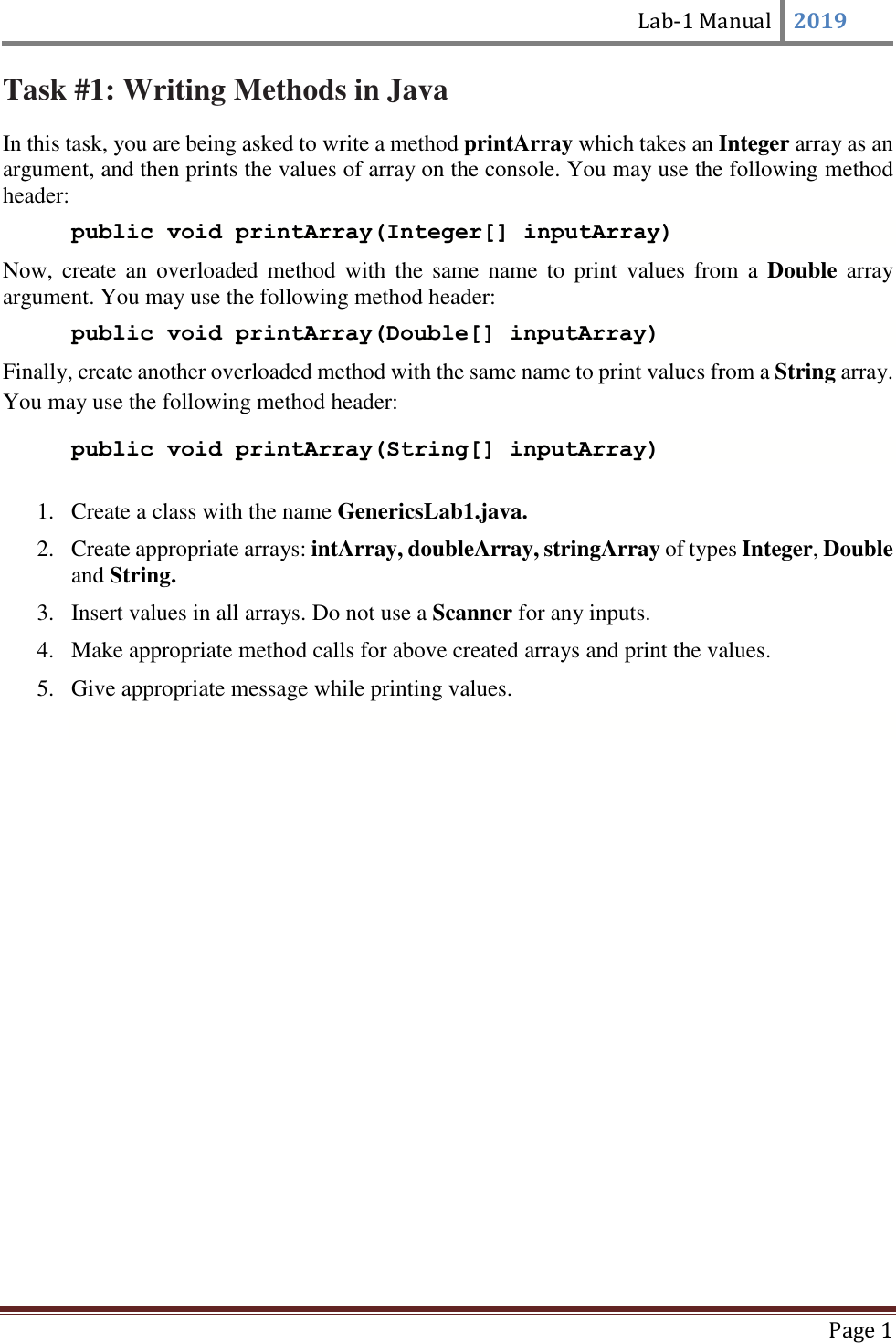 Page 2 of 6 - Lab-1 Manual [Lab-1 Manual] CS-204-DSA - Writing Generic Methods And Classes