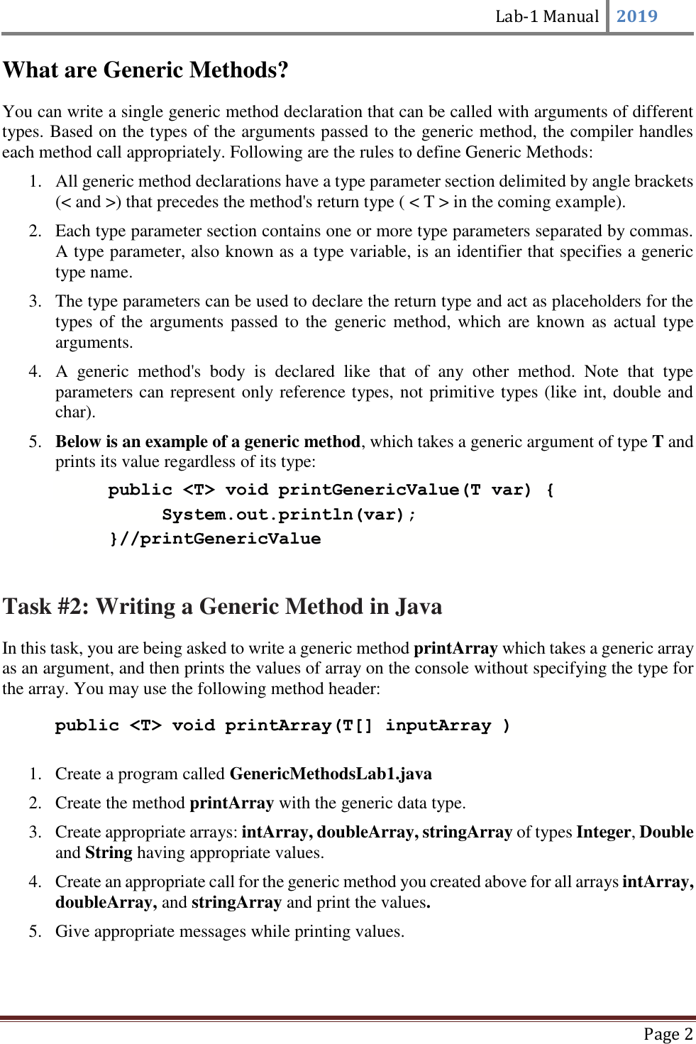 Page 3 of 6 - Lab-1 Manual [Lab-1 Manual] CS-204-DSA - Writing Generic Methods And Classes