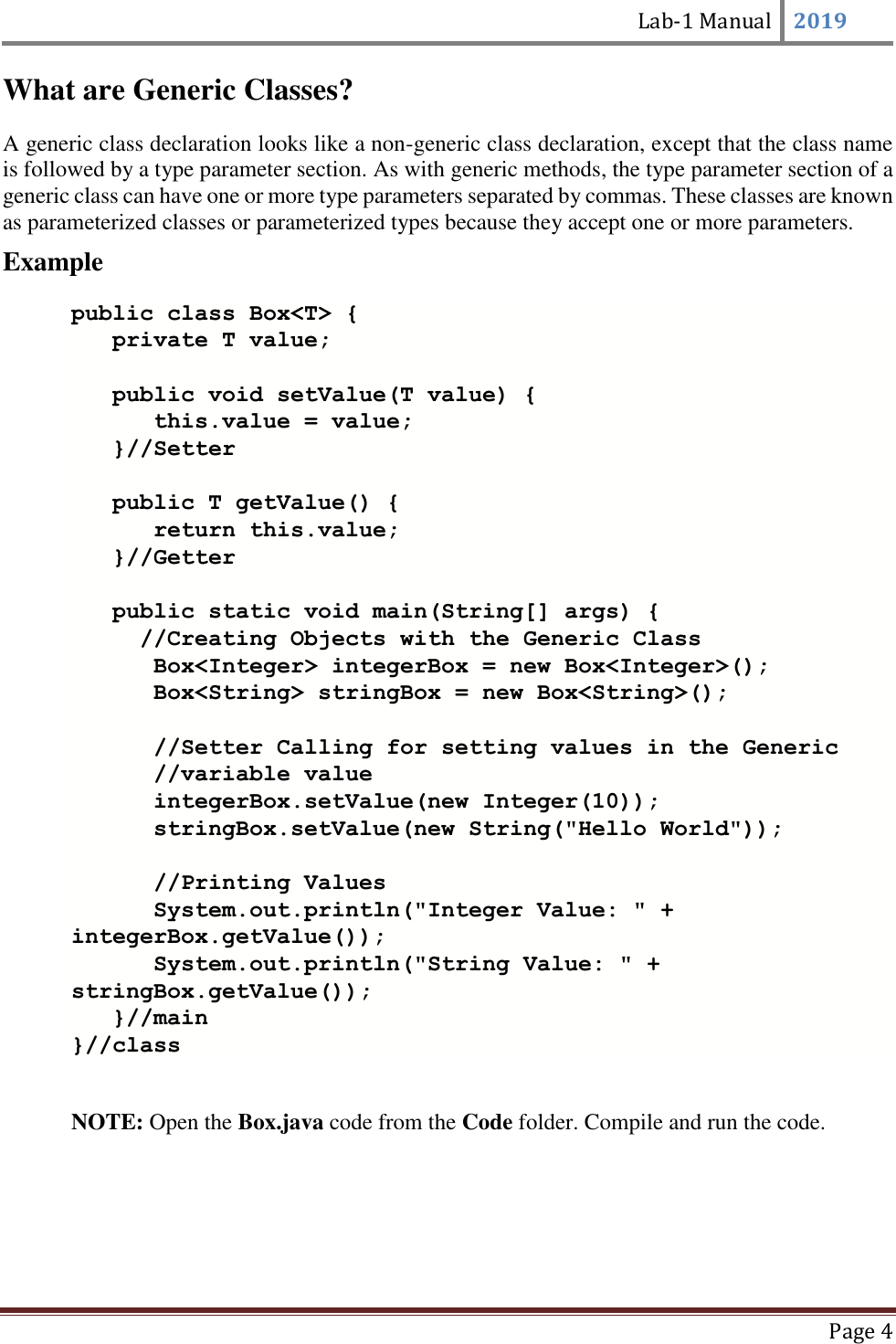 Page 5 of 6 - Lab-1 Manual [Lab-1 Manual] CS-204-DSA - Writing Generic Methods And Classes