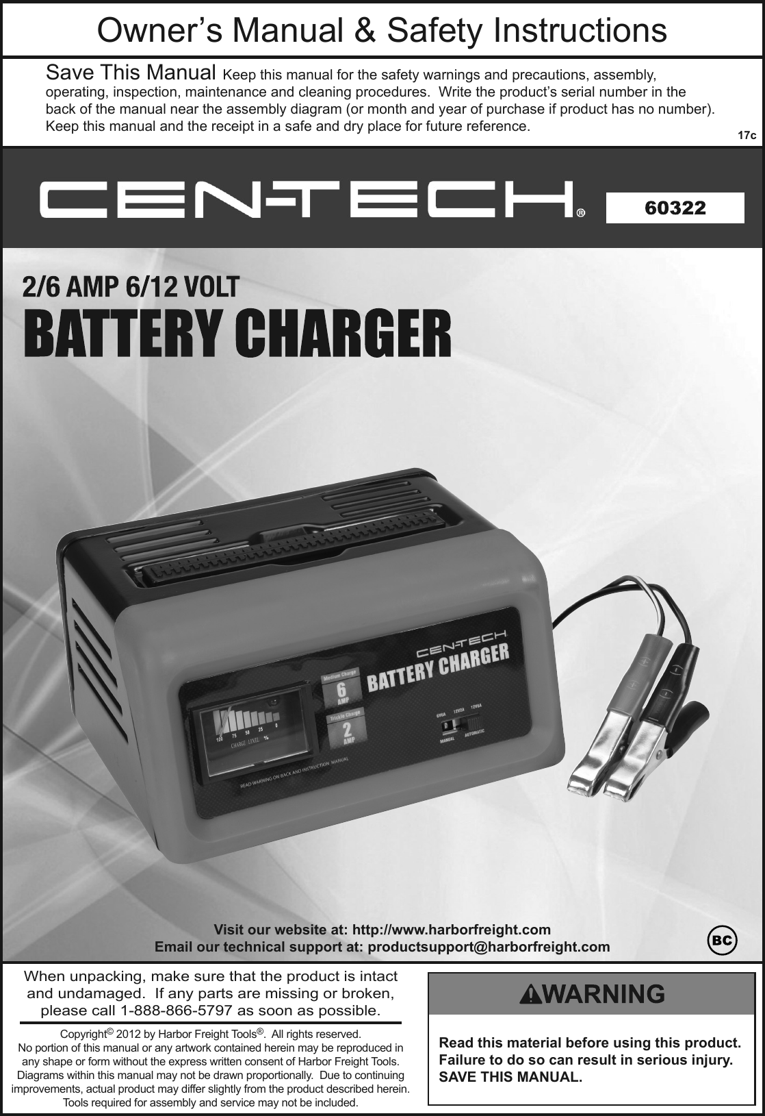 Manual For The 60322 2/6 Amp, 6/12 Volt Battery Charger
