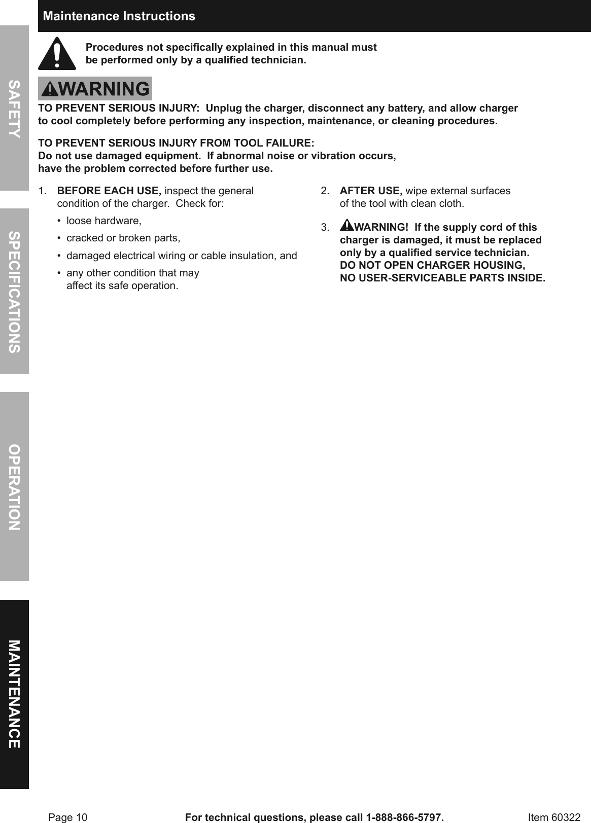 Manual For The 60322 2/6 Amp, 6/12 Volt Battery Charger