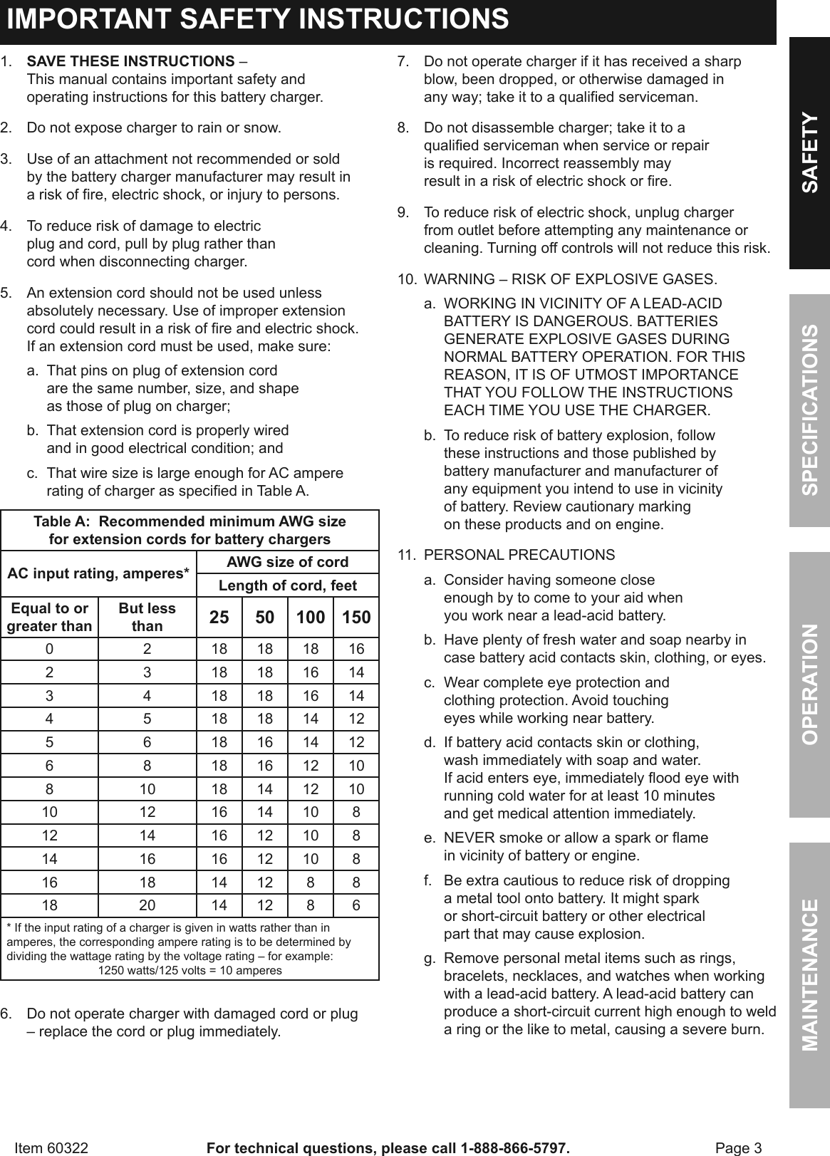 Manual For The 60322 2/6 Amp, 6/12 Volt Battery Charger