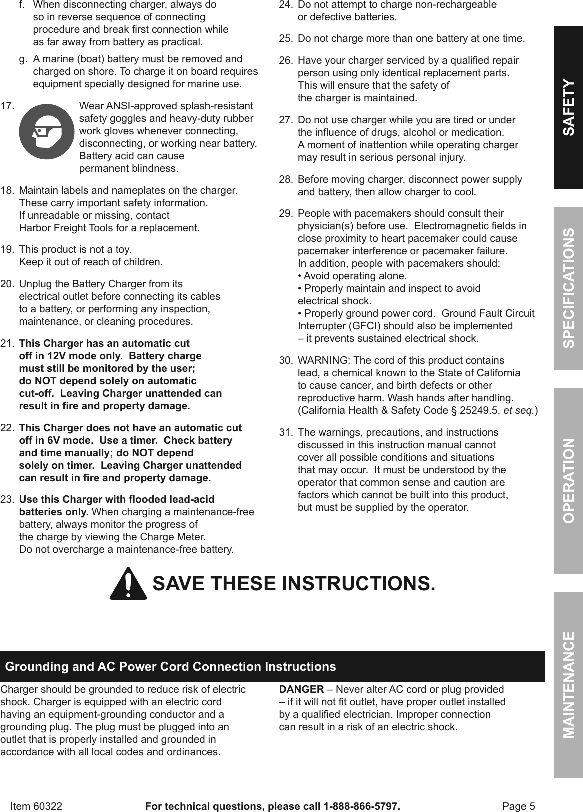 Manual For The 60322 2/6 Amp, 6/12 Volt Battery Charger