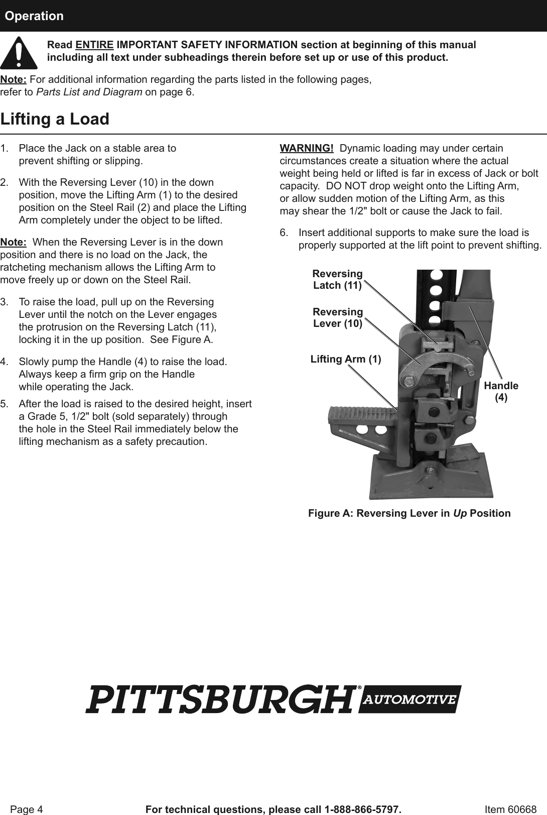 Page 4 of 8 - Manual For The 60668 42 In. High Lift Farm Jack