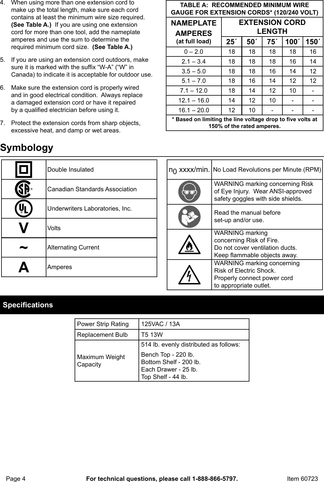 Page 4 of 12 - Manual For The 60723 Multipurpose Workbench With Cabinet Light