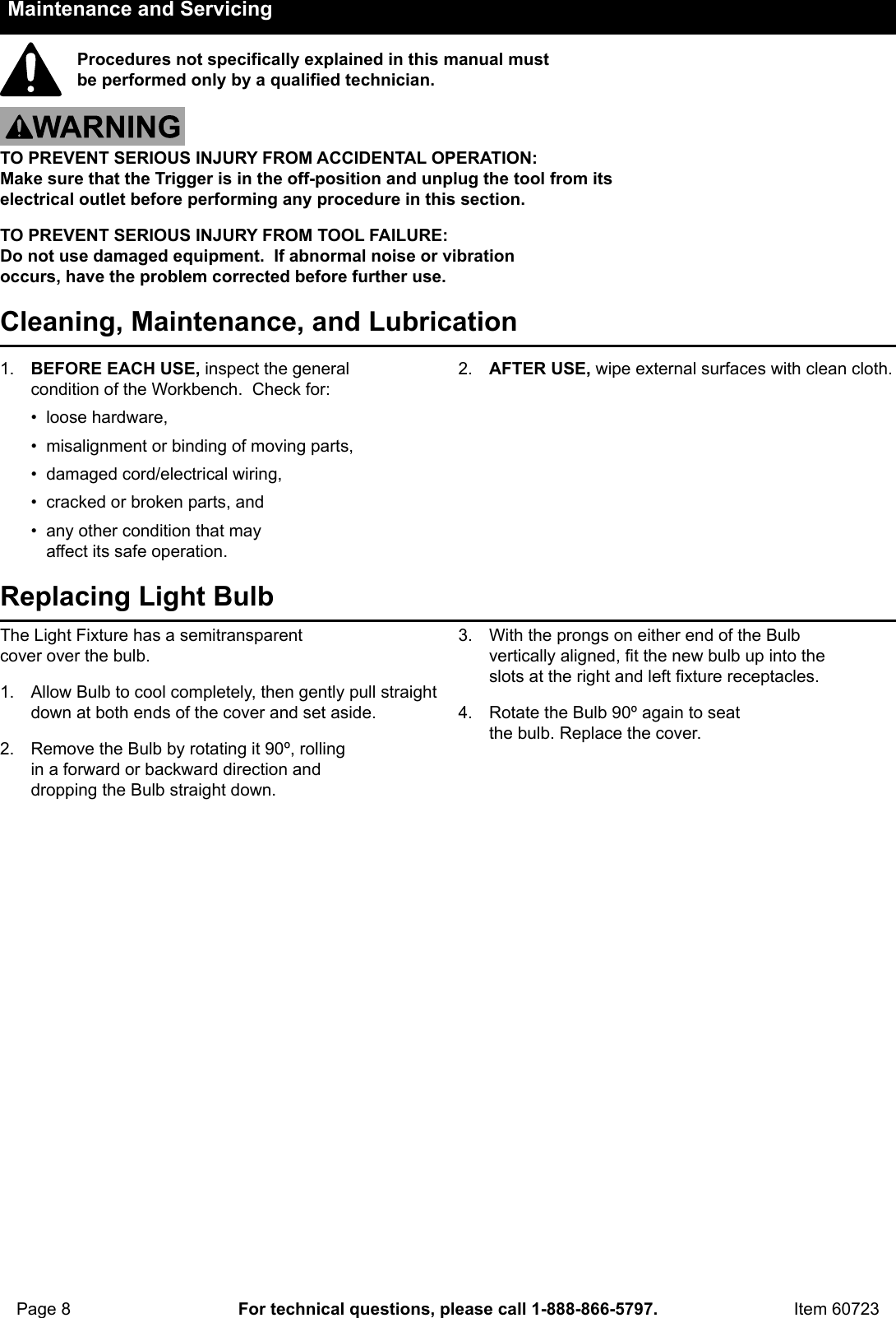 Page 8 of 12 - Manual For The 60723 Multipurpose Workbench With Cabinet Light