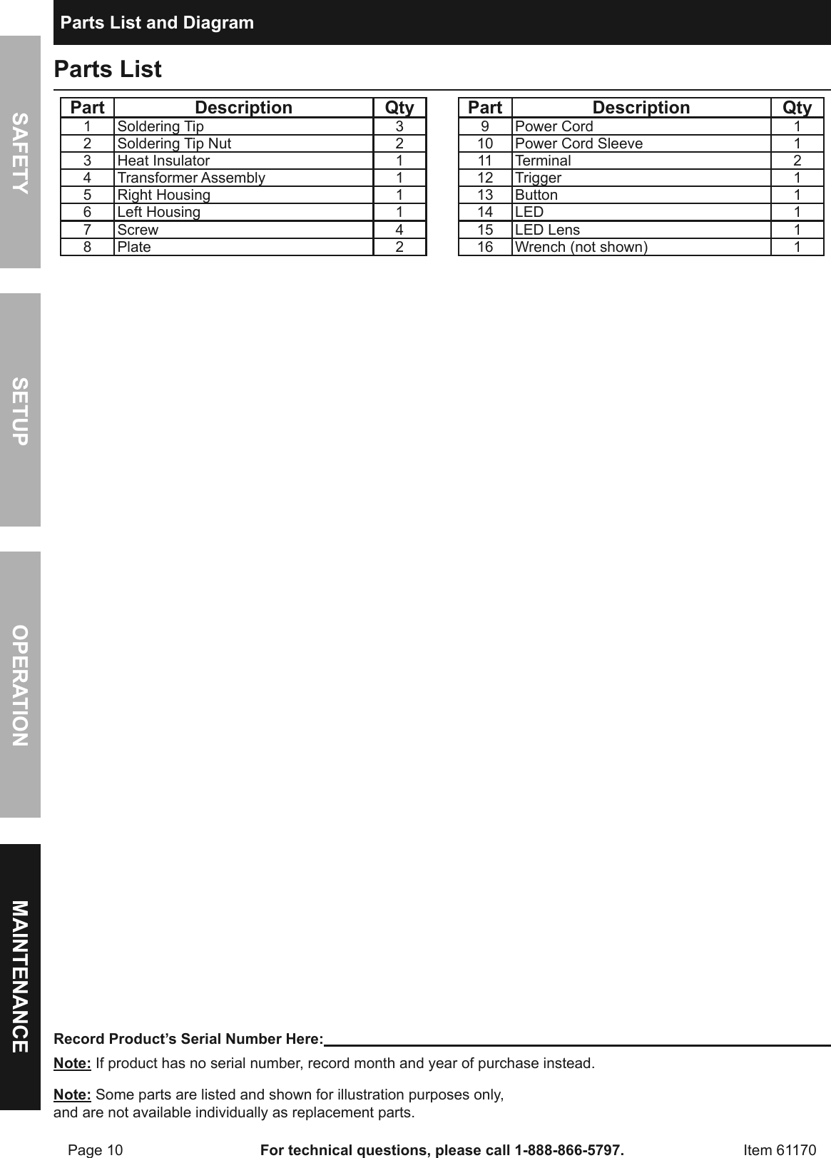 Page 10 of 12 - Manual For The 61170 180 Watt Industrial Soldering Gun