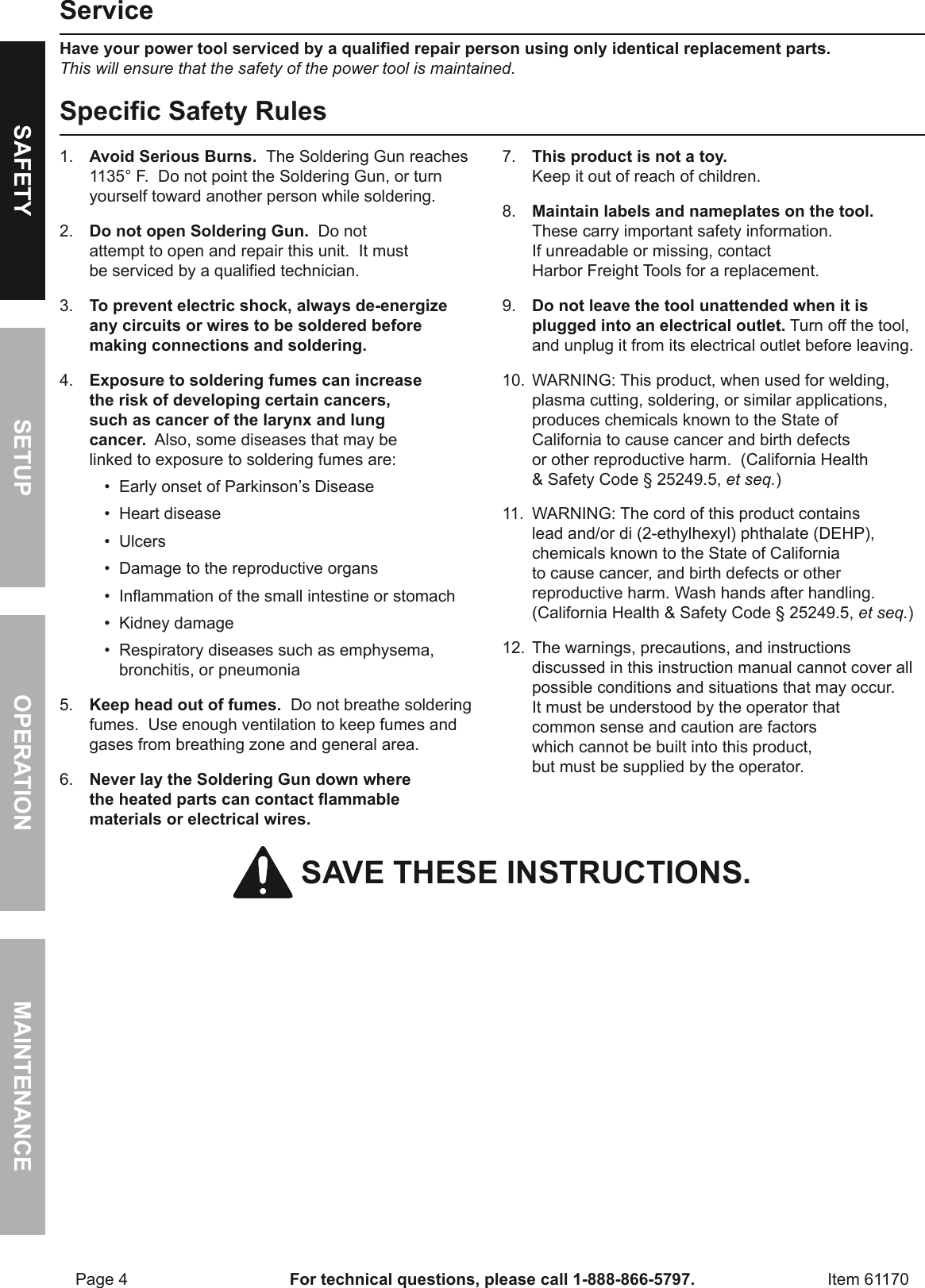 Page 4 of 12 - Manual For The 61170 180 Watt Industrial Soldering Gun