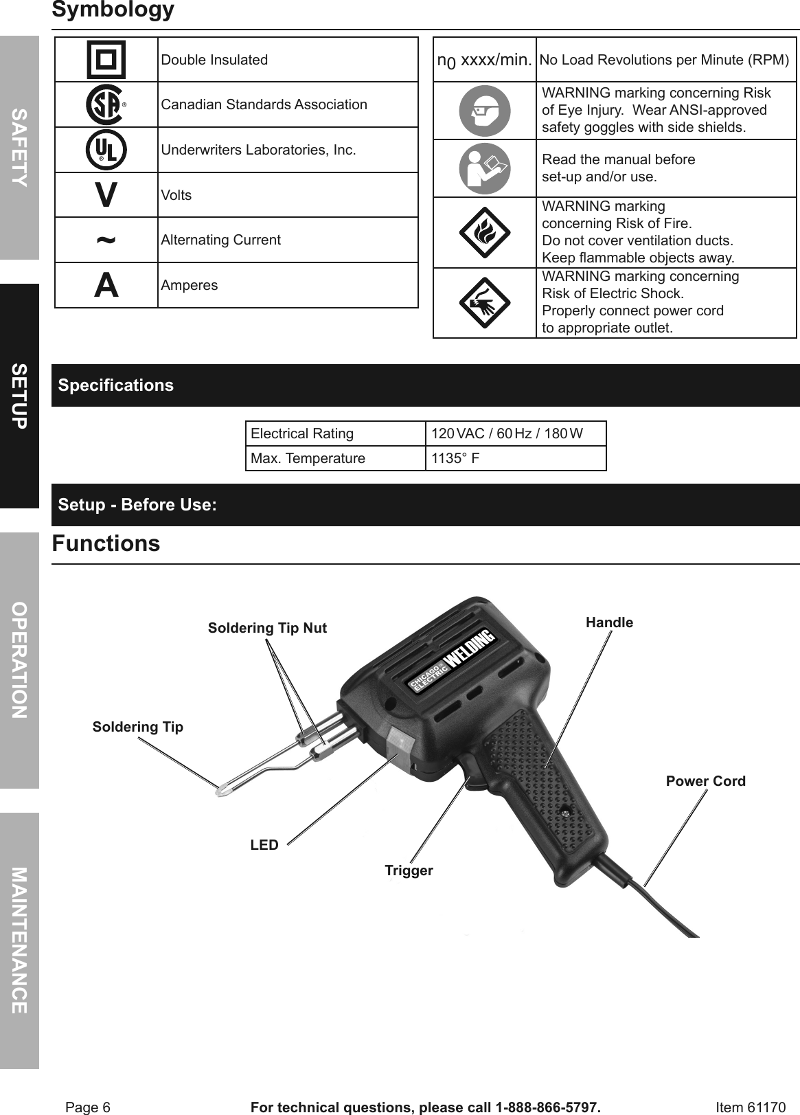 Page 6 of 12 - Manual For The 61170 180 Watt Industrial Soldering Gun