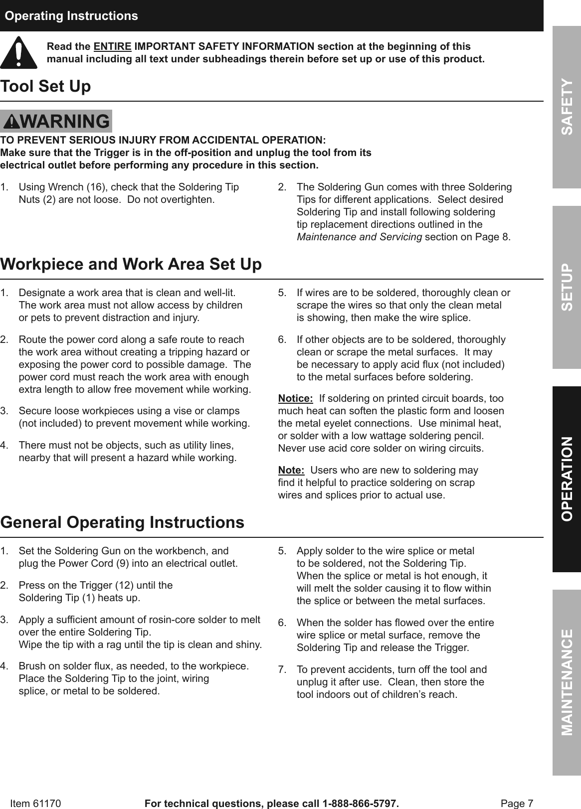 Page 7 of 12 - Manual For The 61170 180 Watt Industrial Soldering Gun