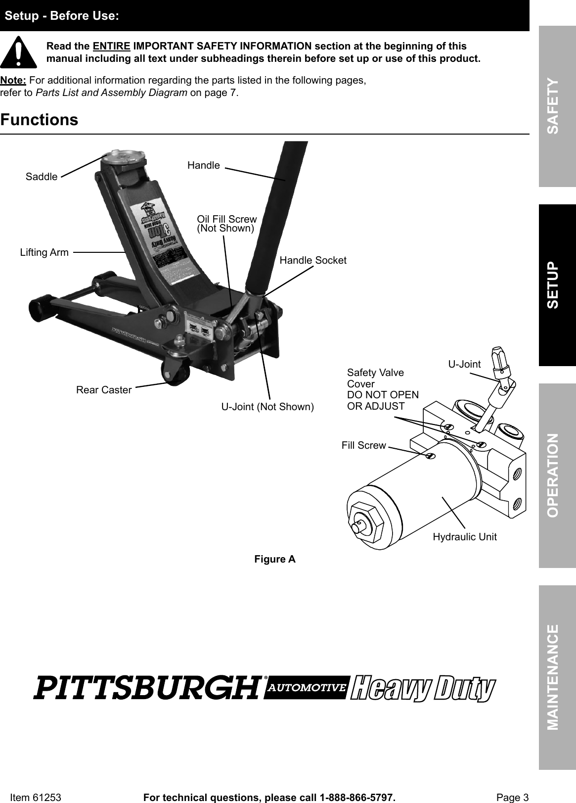 Page 3 of 8 - Manual For The 61253 3 Ton Low Profile Steel Heavy Duty Floor Jack With Rapid Pump®