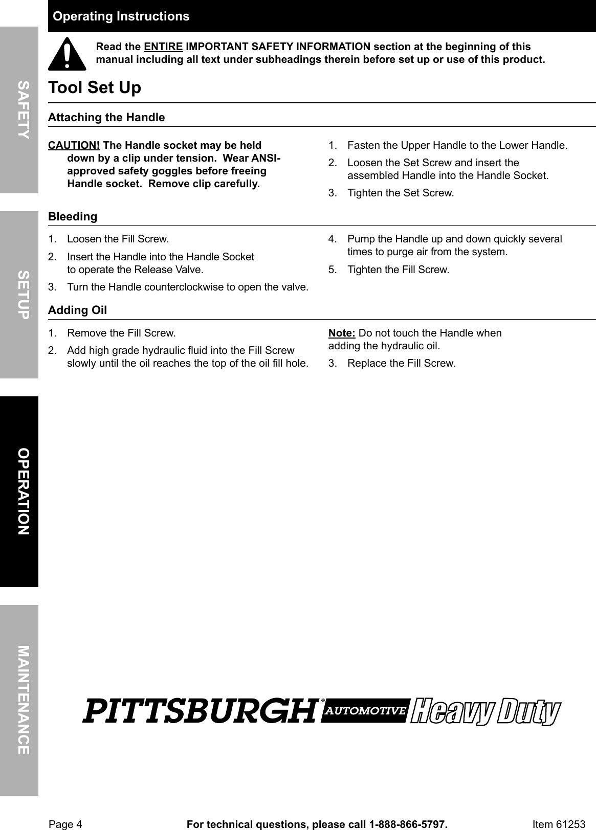 Page 4 of 8 - Manual For The 61253 3 Ton Low Profile Steel Heavy Duty Floor Jack With Rapid Pump®