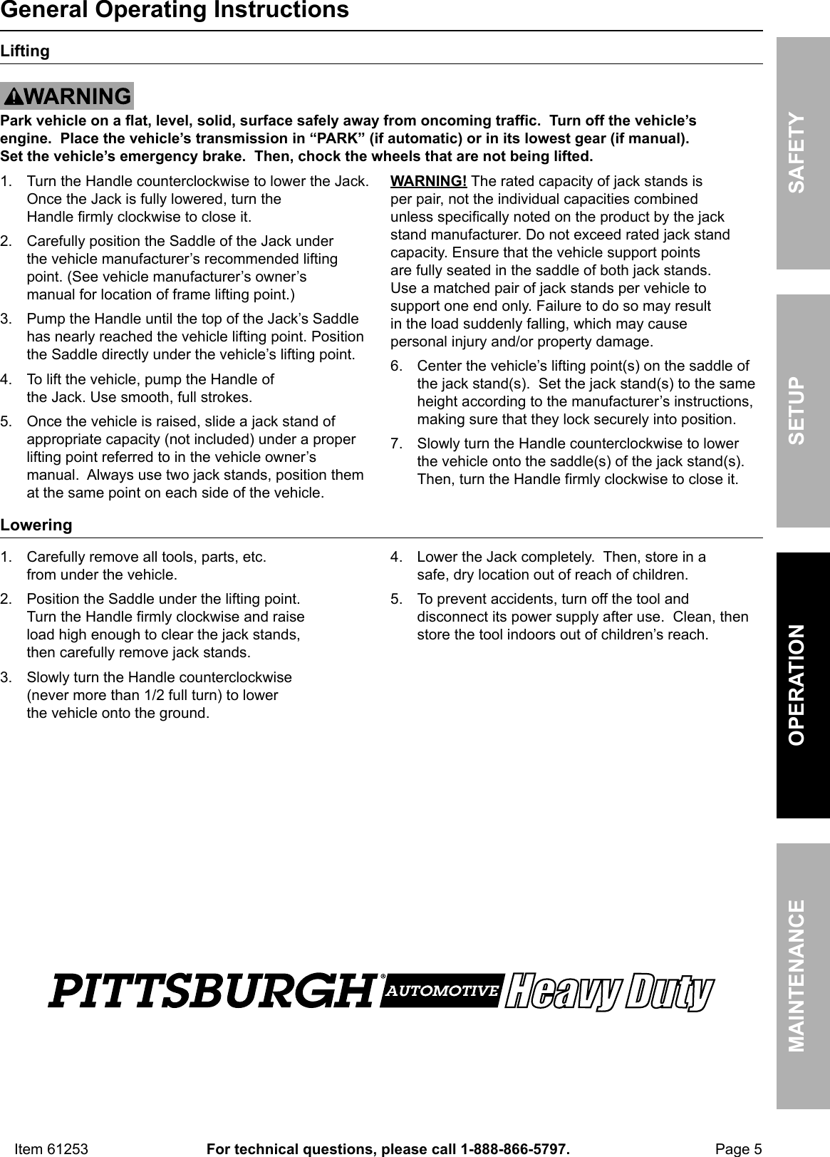 Page 5 of 8 - Manual For The 61253 3 Ton Low Profile Steel Heavy Duty Floor Jack With Rapid Pump®