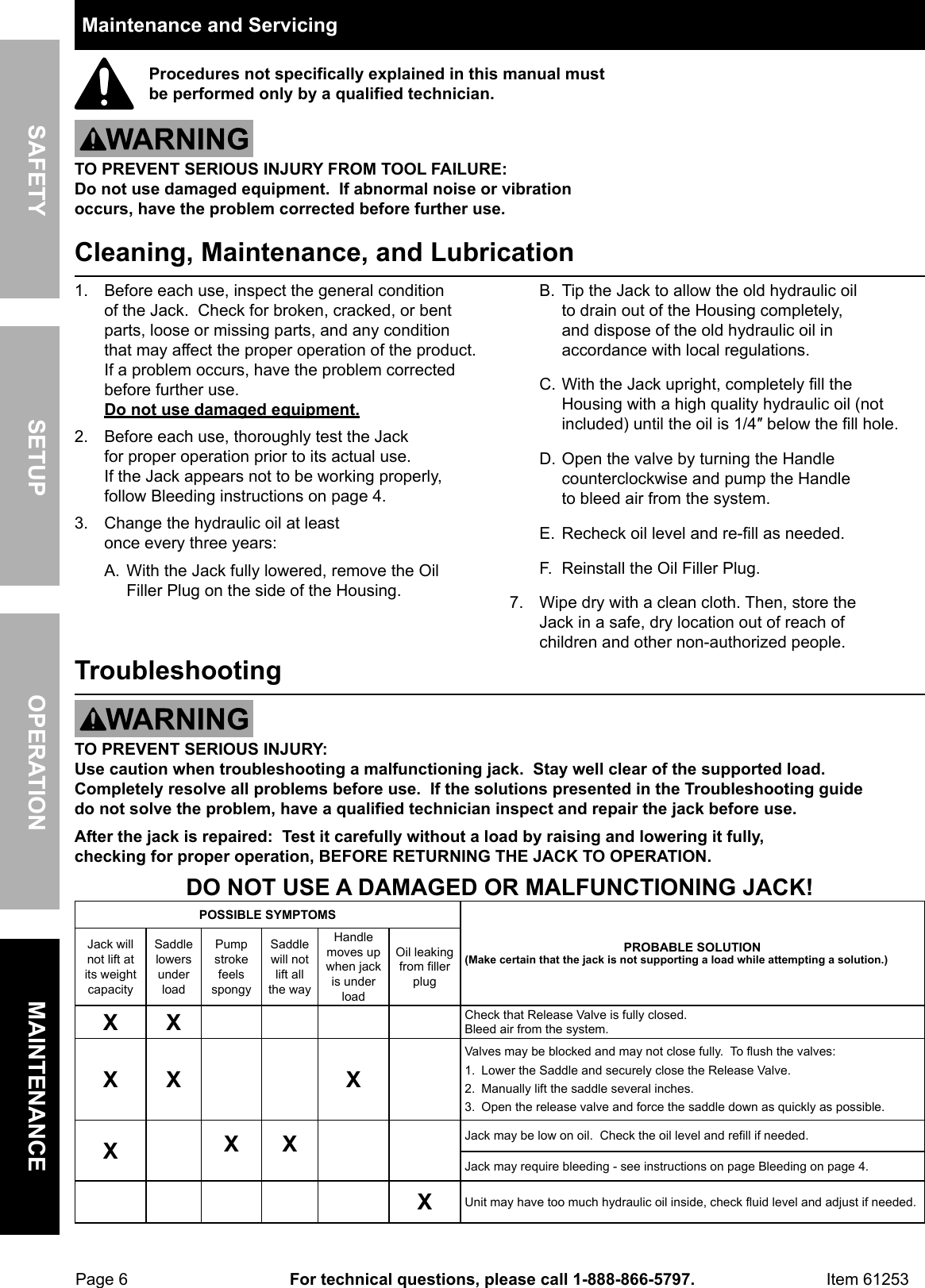 Page 6 of 8 - Manual For The 61253 3 Ton Low Profile Steel Heavy Duty Floor Jack With Rapid Pump®