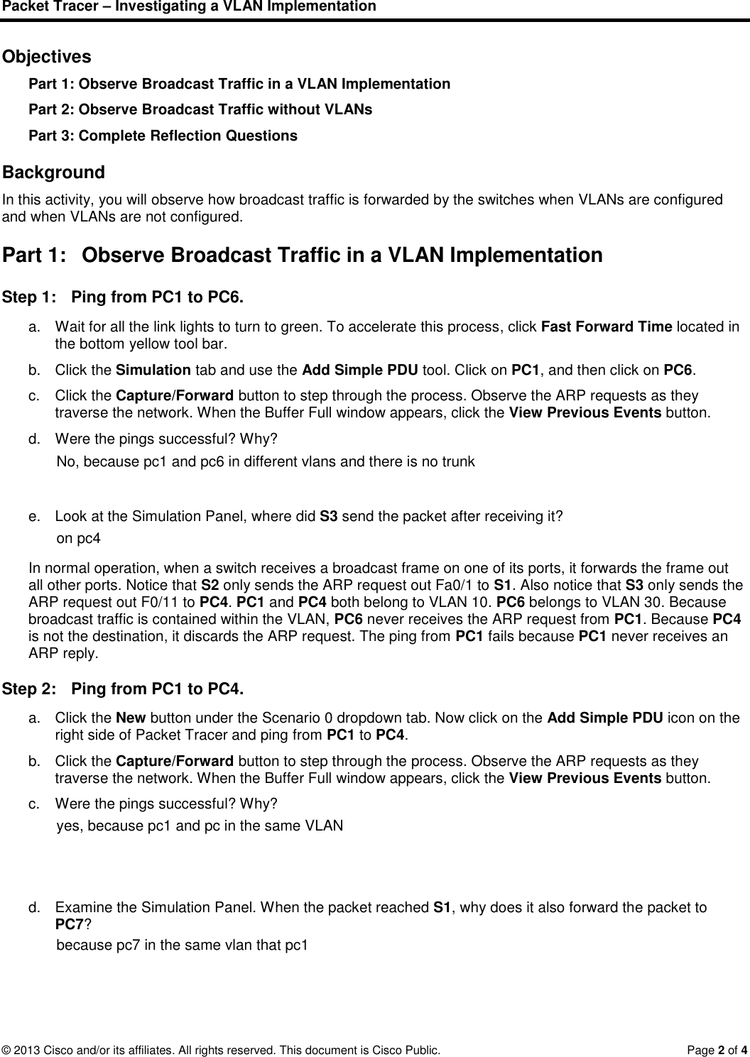 Page 2 of 4 - 6.1.2.7 Packet Tracer - Investigating A VLAN Implementation Instructions