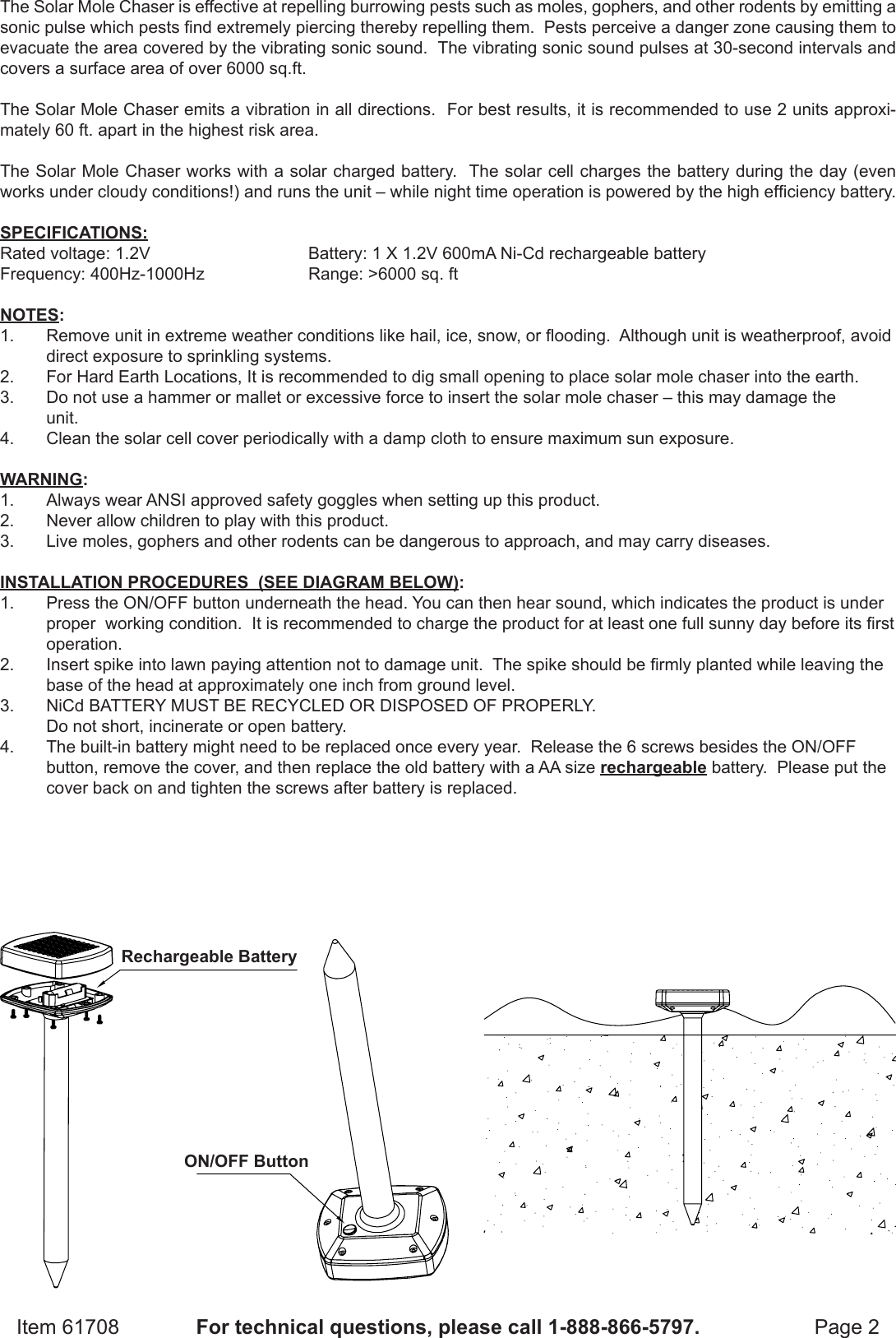 Page 2 of 2 - Manual For The 61708 Solar Mole Chaser