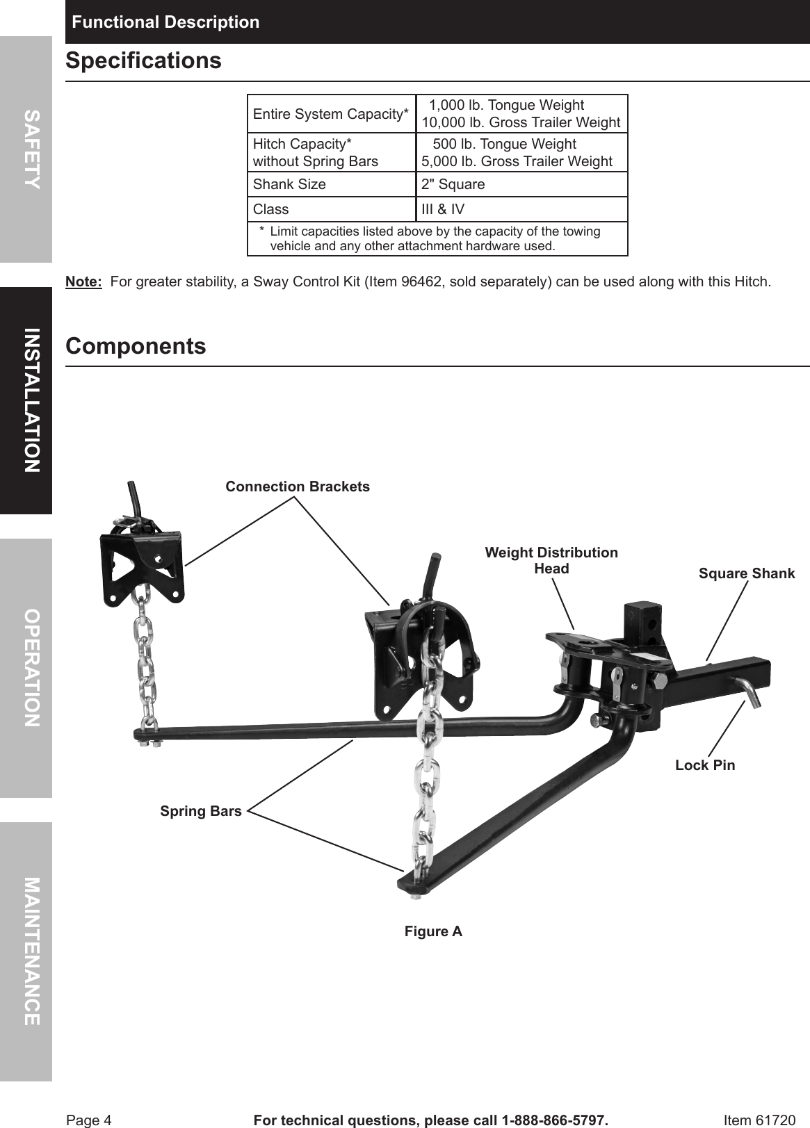 Manual For The 61720 10000 Lb. Capacity Weight Distributing Hitch