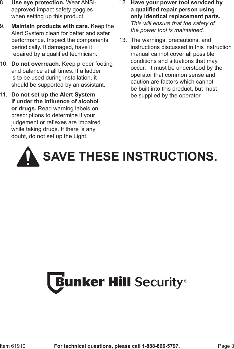 Manual For The 61910 Wireless Security Alert System