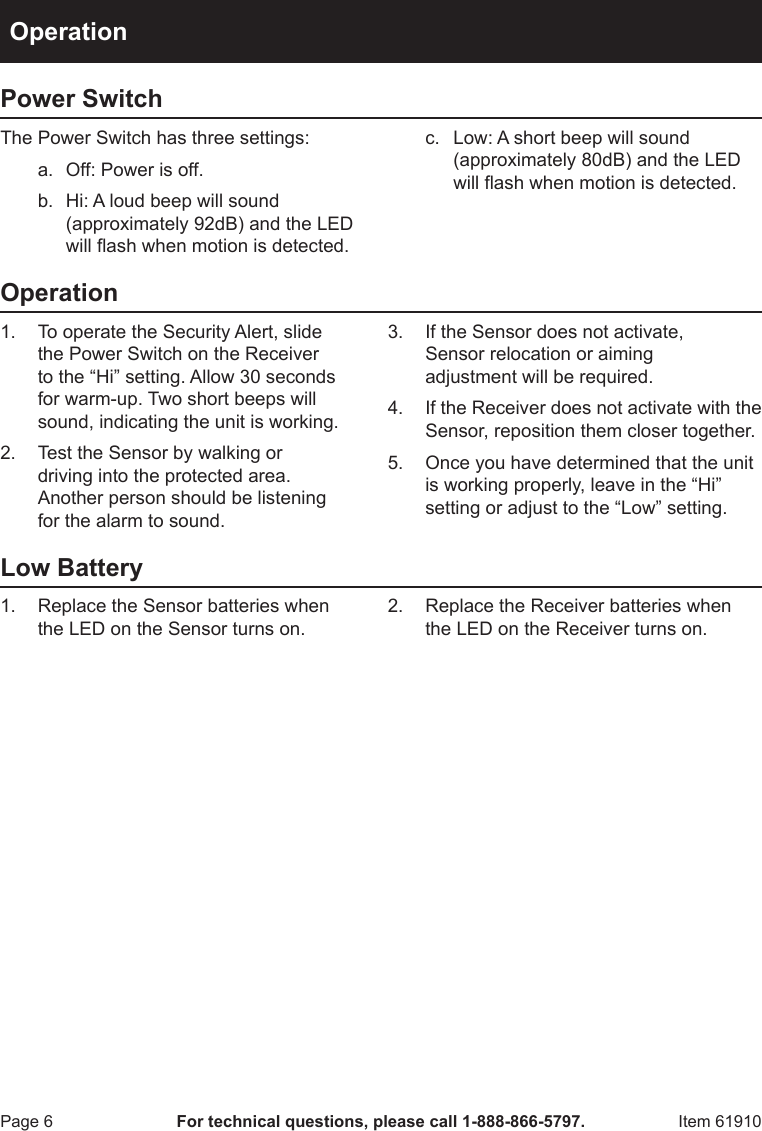 Page 6 of 8 - Manual For The 61910 Wireless Security Alert System