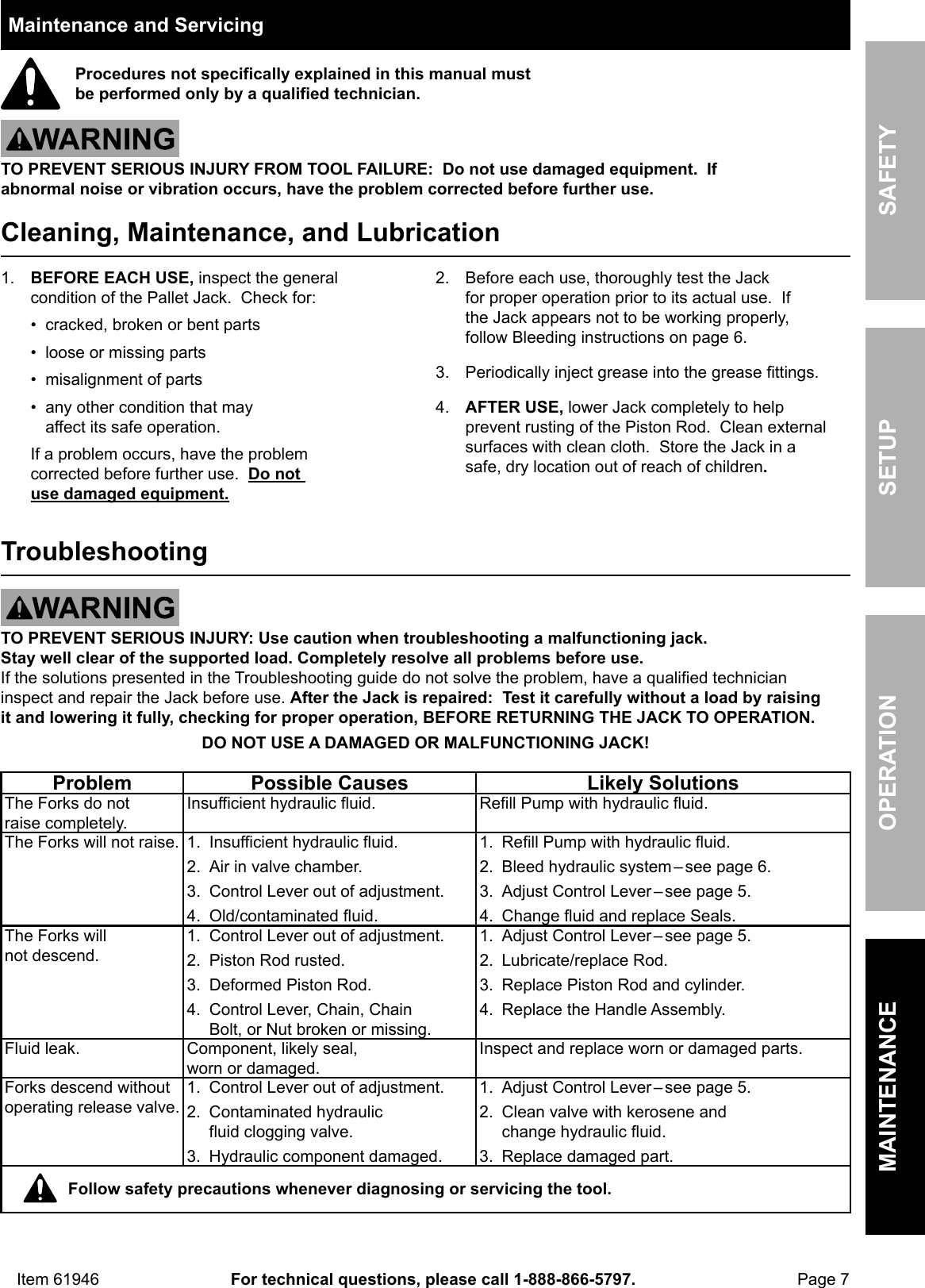 Page 7 of 12 - Manual For The 61946 2.5 Ton Pallet Jack