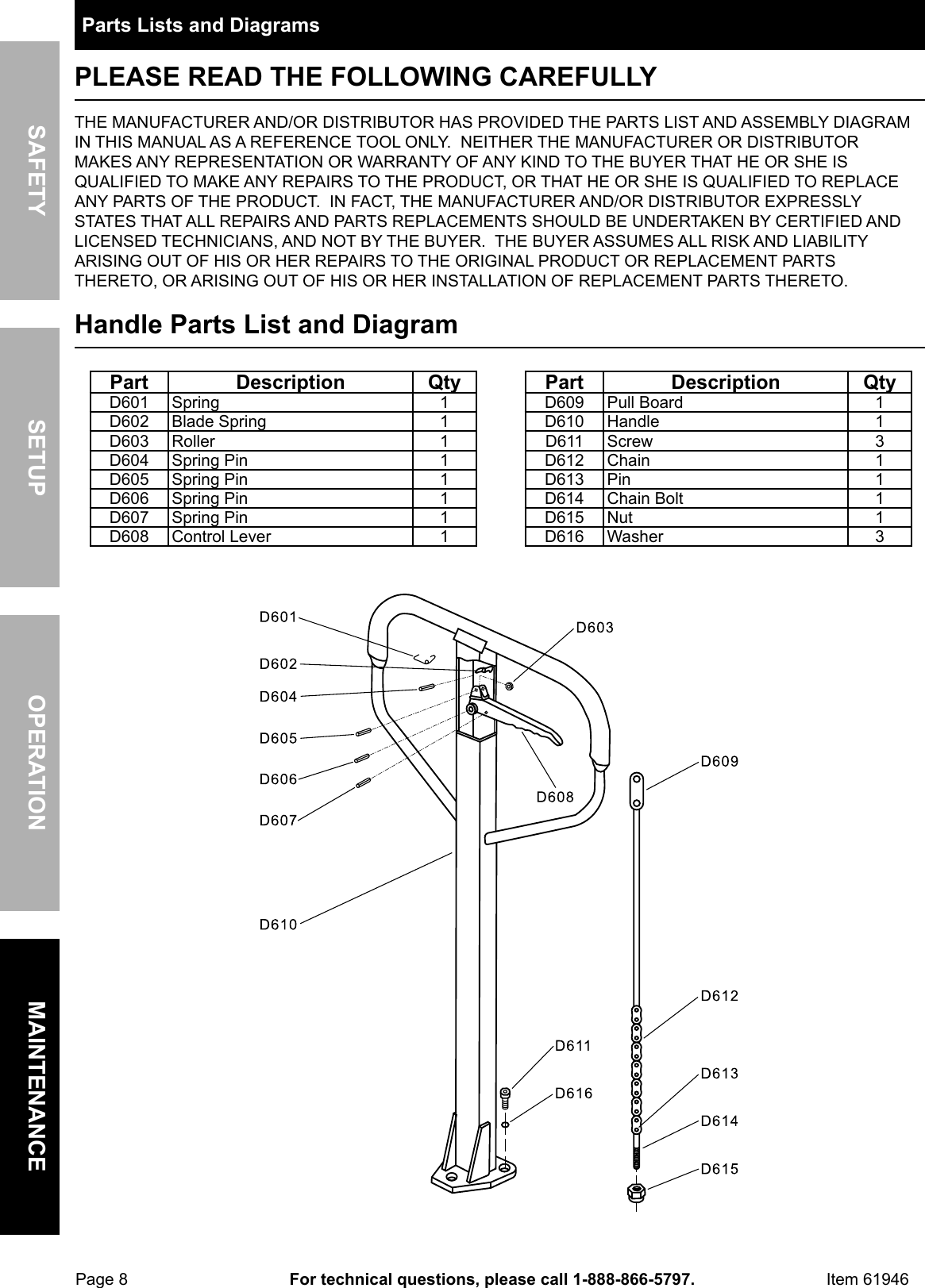 Page 8 of 12 - Manual For The 61946 2.5 Ton Pallet Jack