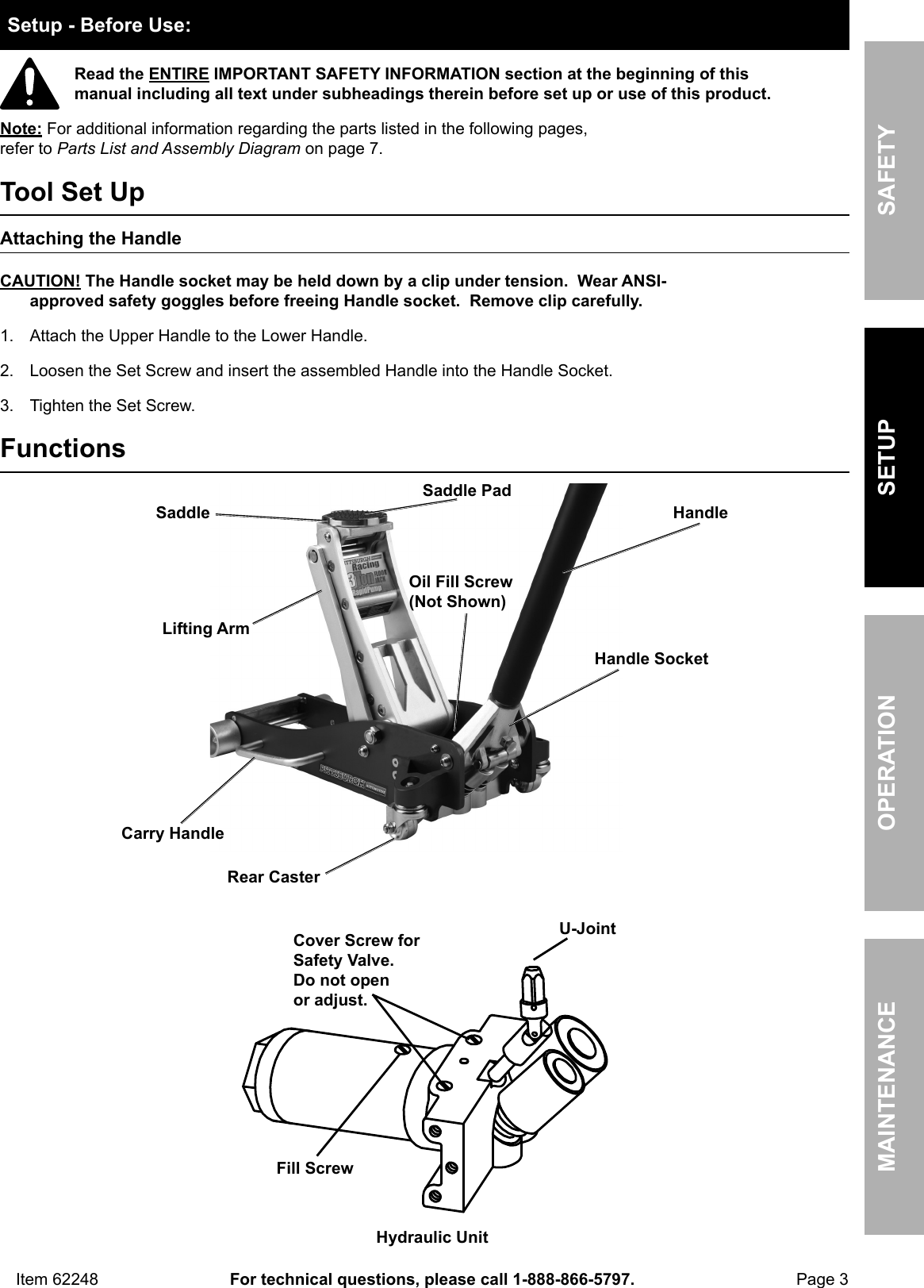 Manual For The 62248 3 Ton Aluminum Racing Floor Jack With Rapid Pump
