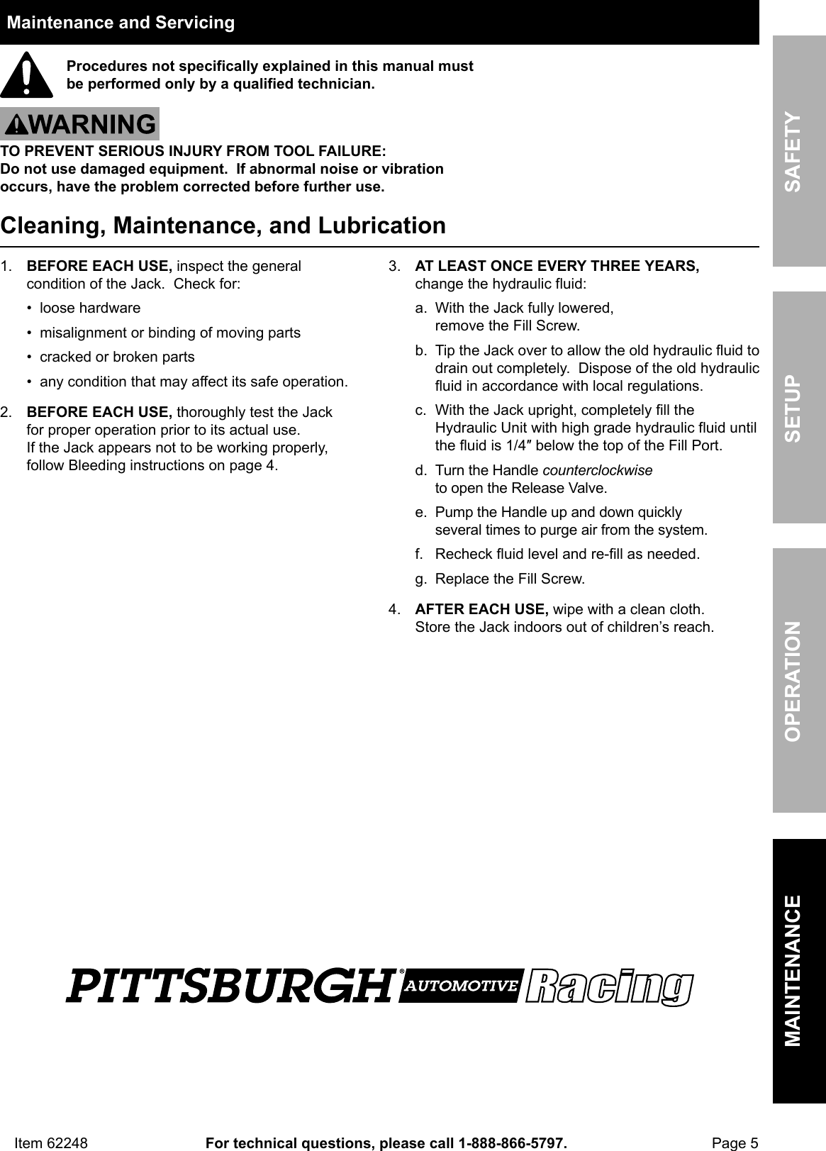 Page 5 of 8 - Manual For The 62248 3 Ton Aluminum Racing Floor Jack With Rapid Pump®